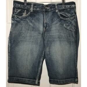 Men's Vintage Y2K Route 66 Embroidered Cross Denim Baggy Shorts Jorts 34